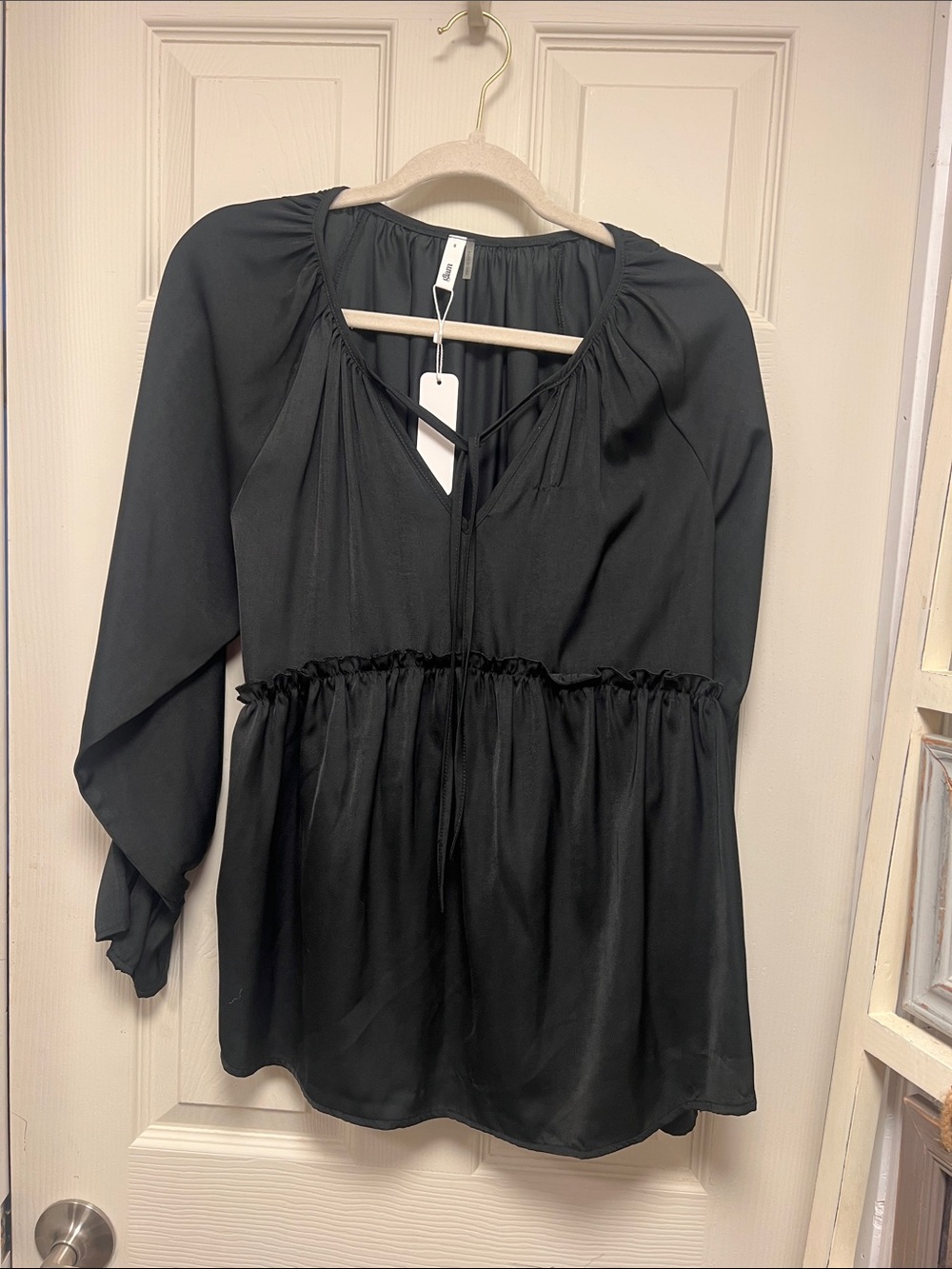 glam Black Gathered Waist Peasant Tunic